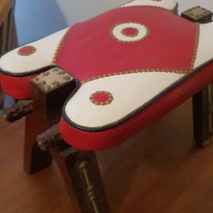 Antique Moroccan stool leather wood brass
